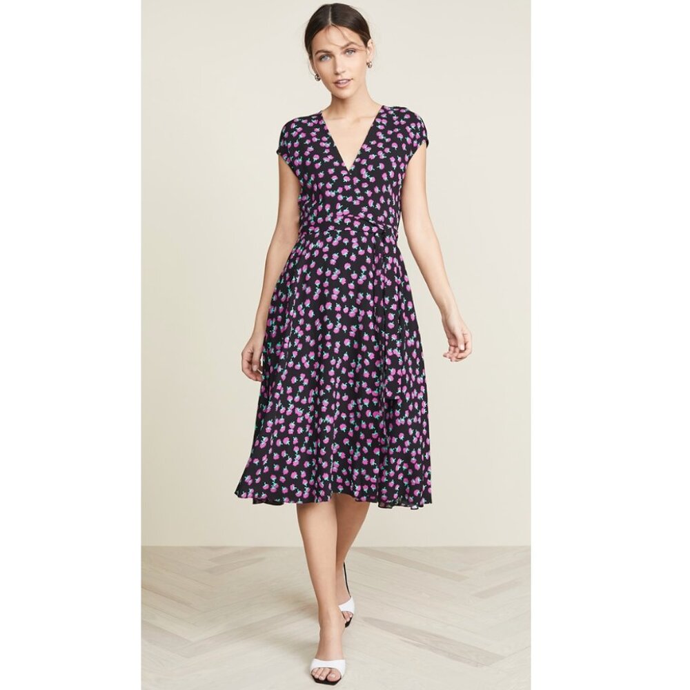 Diane von Furstenberg Goldie Dandelion Print Wrap Dress in Swirling Berry Size0
